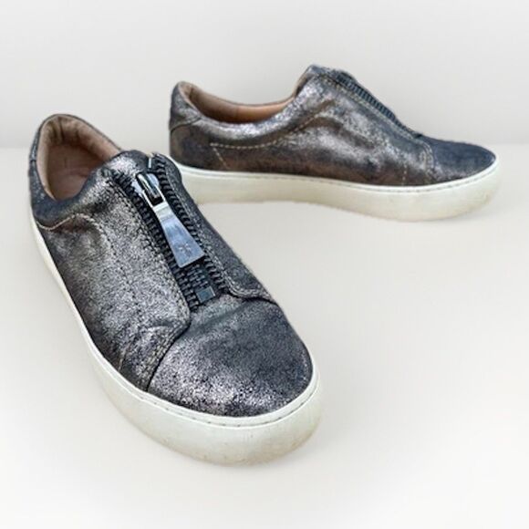 Frye Lena Zip Up Metallic Leather Zip Sneakers - Picture 1 of 9